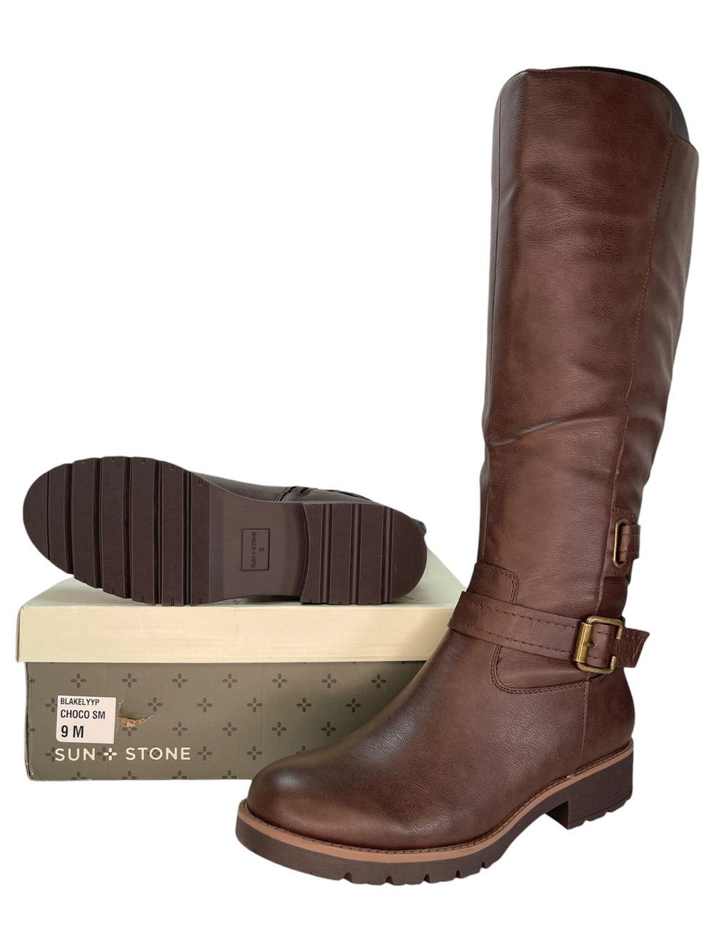 Sun + Stone Blakelyy Chocolate Faux Leather Knee High Womens Boots Size 9M - Picture 10 of 11